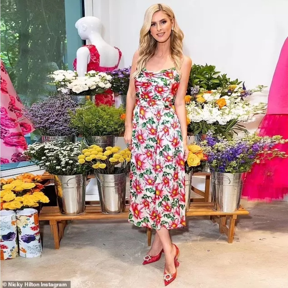 Alice + Olivia Silk Blend Samantha Cowl-Neck Floral Midi Dress 4 Small - Picture 2 of 8